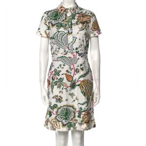Tory Burch Floral Print Midi Dress - Green, Pink, Orange